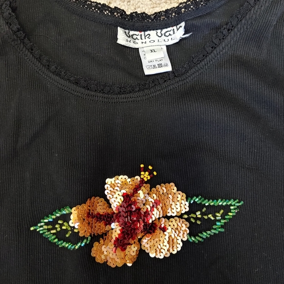 Sequin Flower Beaded Ribbed Black Tank 2pc - Picture 5 of 8